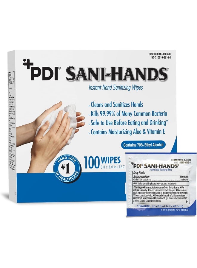 PDI Sani-Hands Hand Sanitizer Wipes 100 Packets Per Box - Image 1